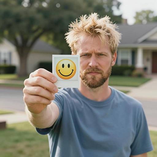 Smiling Blonde Man in Suburban Setting