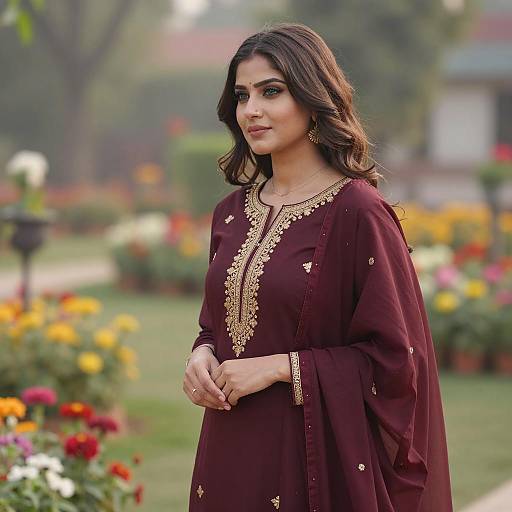 Elegant Pakistani Attire in Vibrant Garden