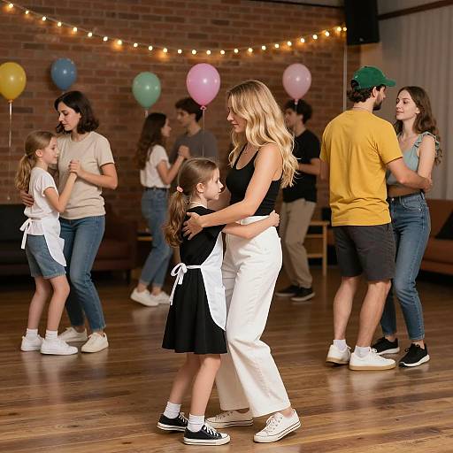 Group Dancing at Indoor Party with Balloons