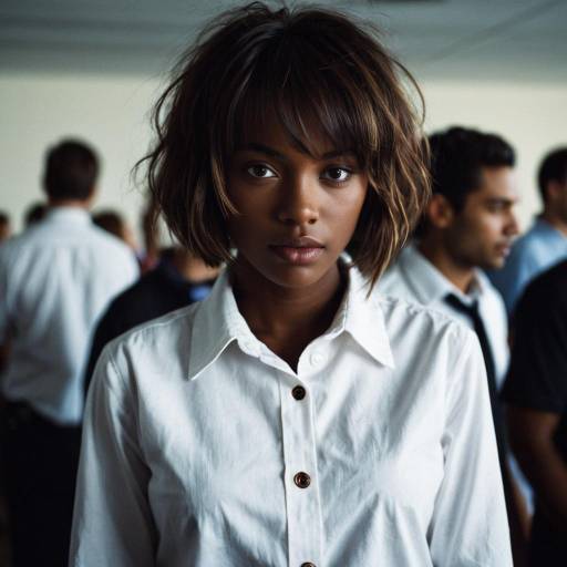 Young Woman in White Shirt with Messy Hair