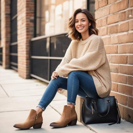 Smiling Woman Sitting Outdoors in Urban Setting
