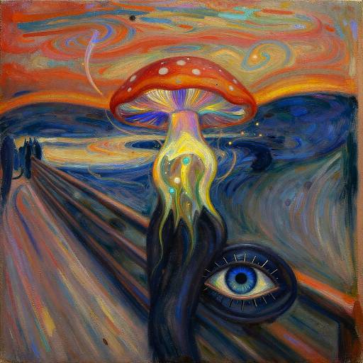 Mystical Mushroom and Eye of Horus in Dreamy Landscape