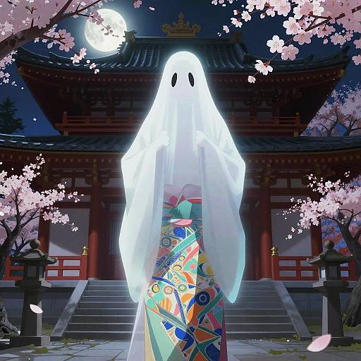 Ghost Face Anime Specter in Cherry Blossoms
