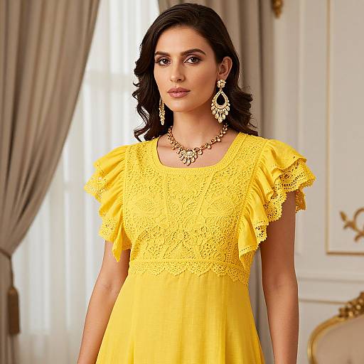 Elegant Woman in Vibrant Yellow Ensemble