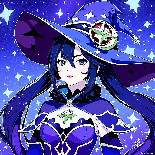 Illustration of Mona (pact of stars and moon) (genshin impact), genshin impact in the style of Ssalbulre