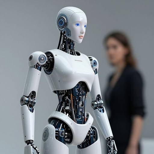 Futuristic Humanoid Robot with Woman