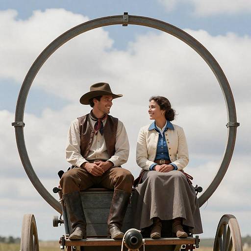 Smiling Cowboy Couple on Wagon Ride