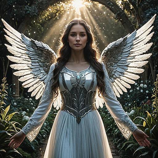 Celestial Angel with Glowing Silver Wings