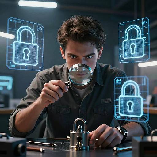 Cyberpunk Locksmith in Futuristic Workshop