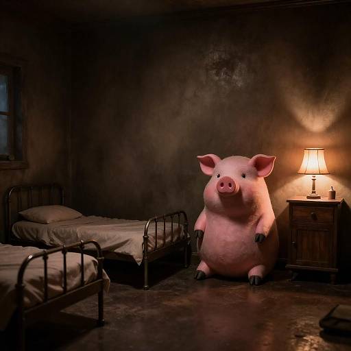Dim Room with Pig-like Creature
