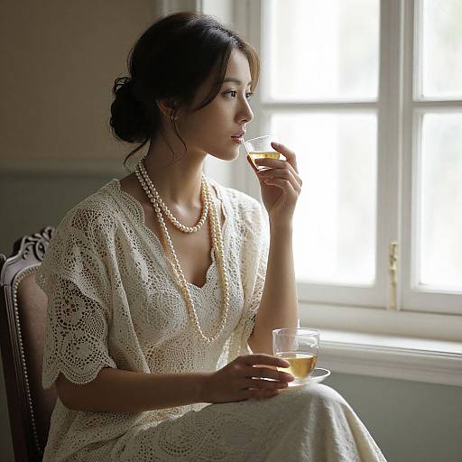 Contemplative Woman by Sunlit Window