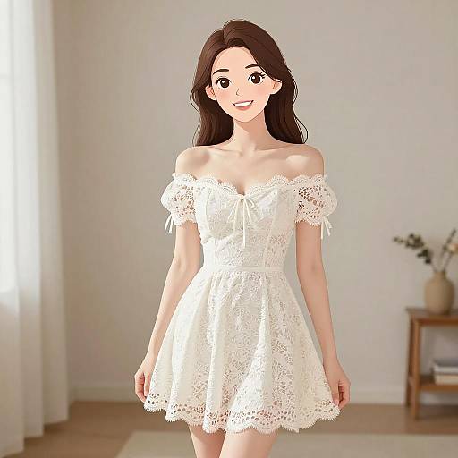 Smiling Woman in Romantic Summer Dress