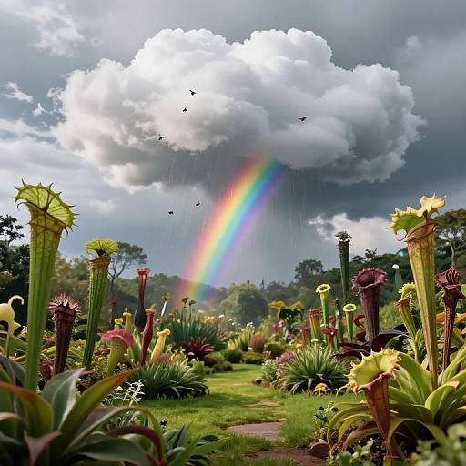 Carnivorous Clouds in Serene Garden