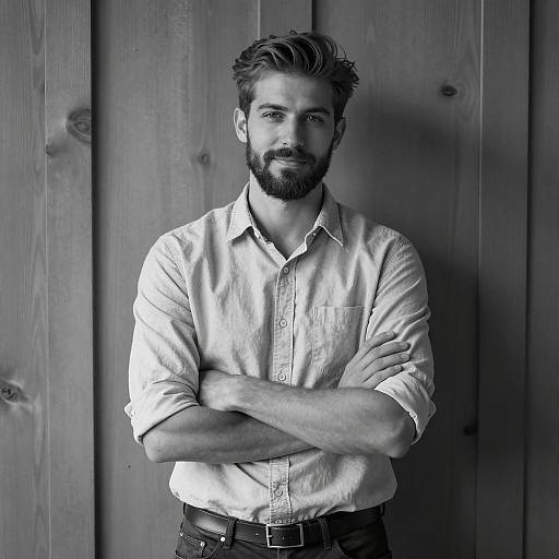 Handsome Bearded Man Against Wooden Wall