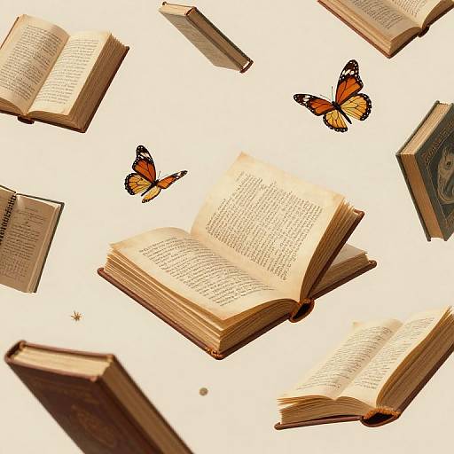 Whimsical Floating Books with Butterflies
