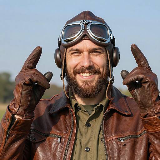 Bearded Pilot Smiling Under Blue Sky