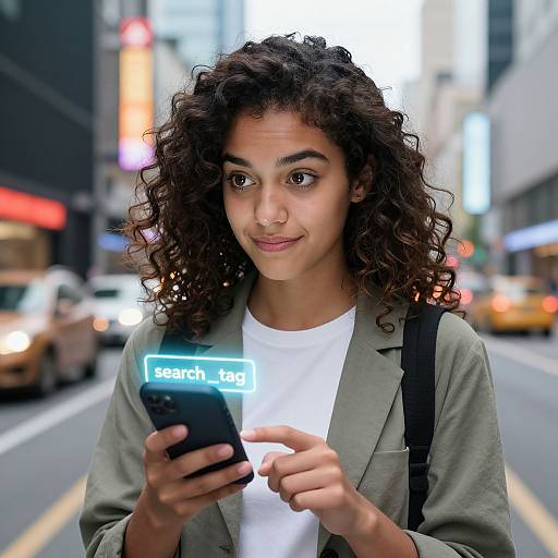 Young Woman with Glowing Search Notification