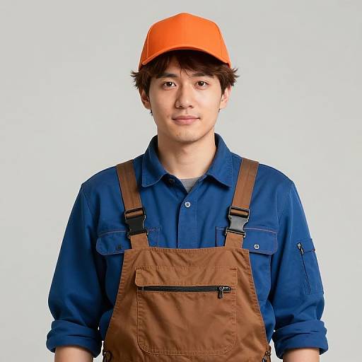 Male Worker in Brown Overalls