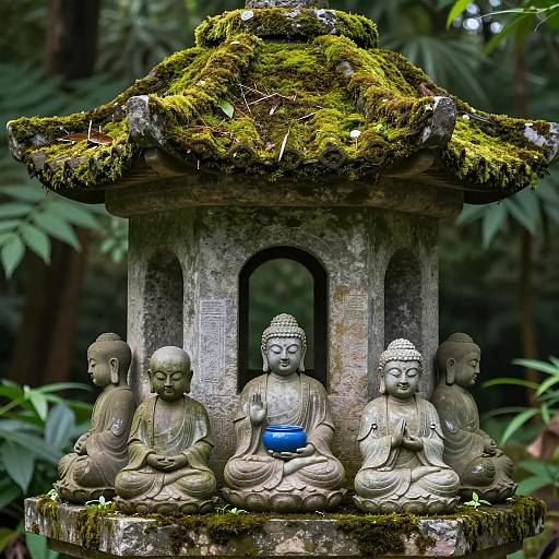 Serene Moss-Covered Garden Pagoda Scene