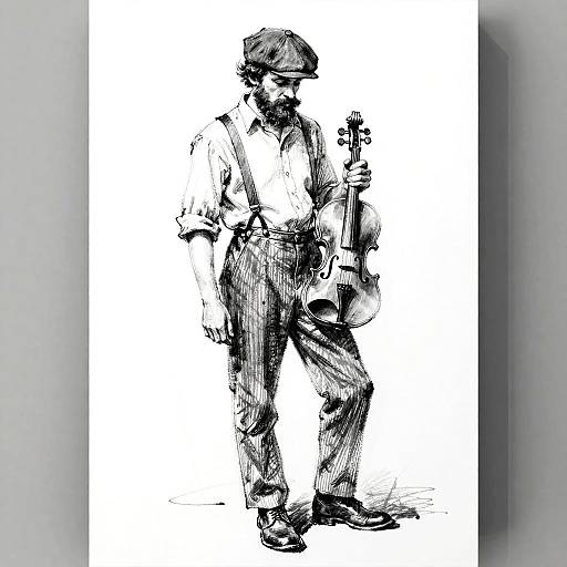 Charcoal Portrait of Violinist Man
