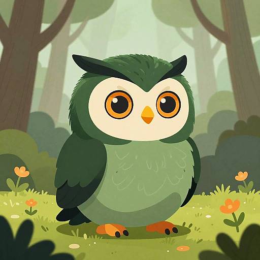 Whimsical Owl in Misty Forest