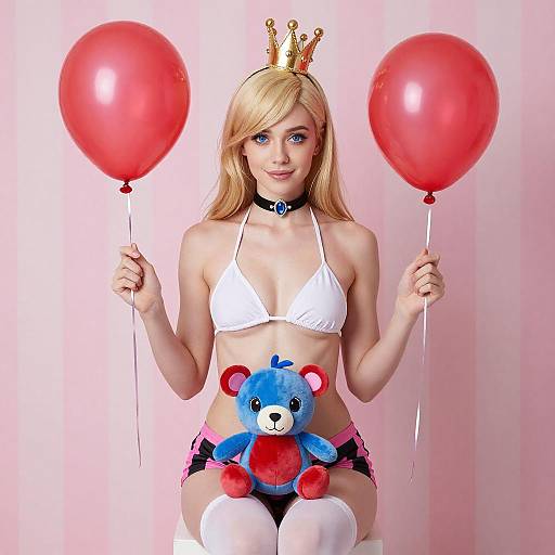 Blonde Woman with Crown and Balloons