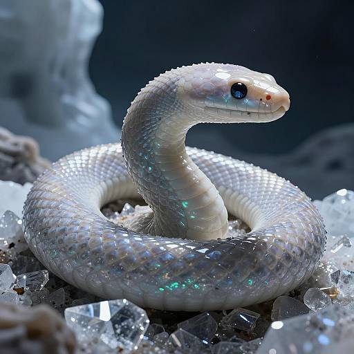 Iridescent Space Serpent in Crystalline Caves