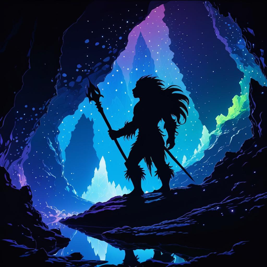 Cave Troll Silhouette with Glowing Crystals