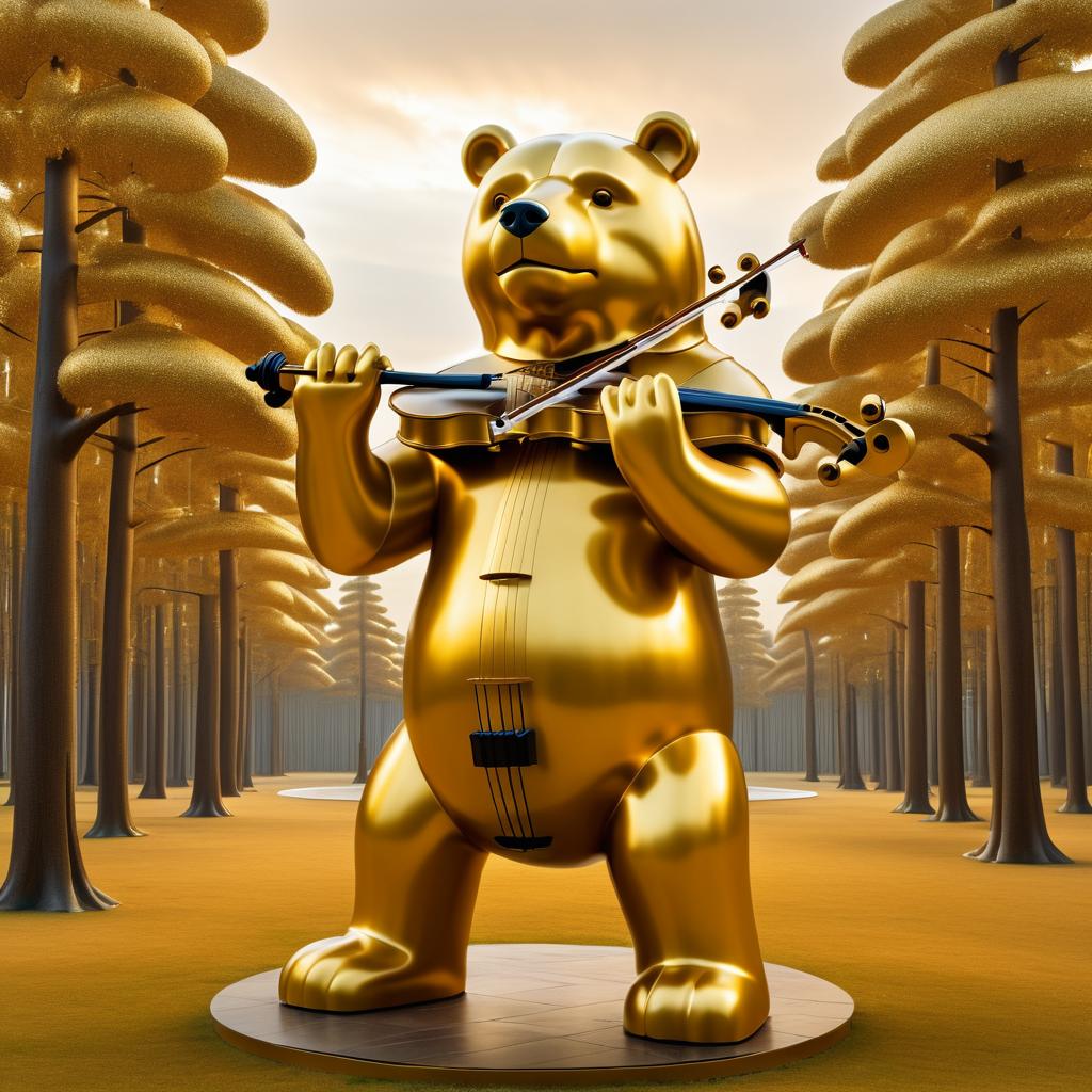 Majestic Bear with Violin in Surreal Landscape