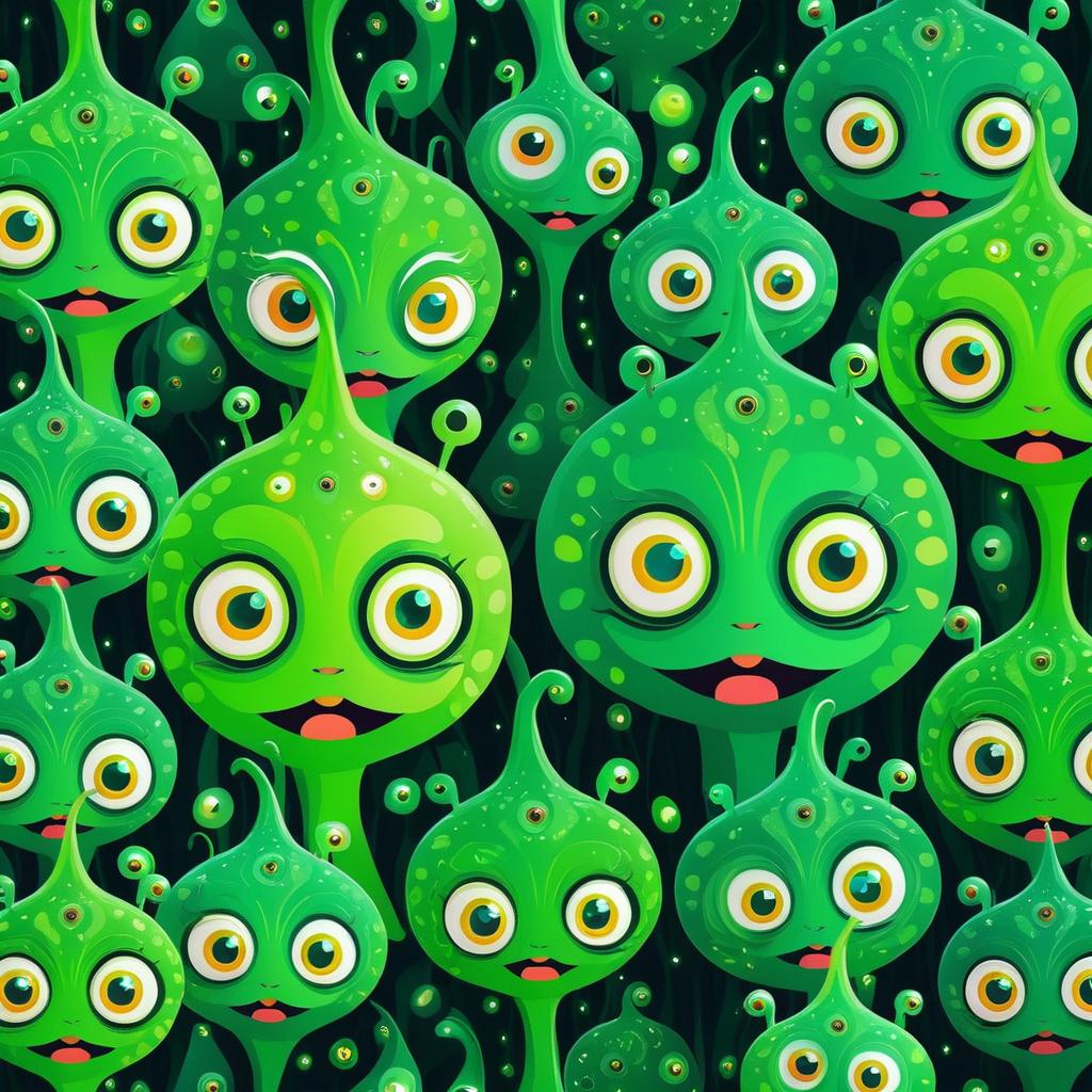 Quirky Green Aliens in Cartoon Style