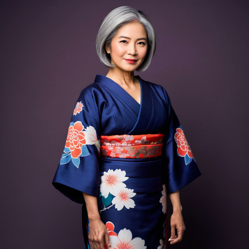 Elegant Gray-Haired Woman in Floral Dress