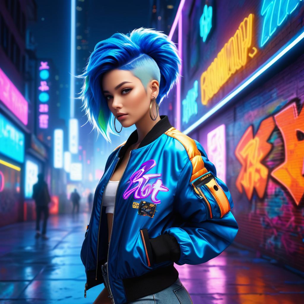 Vibrant Graffiti Artist in Neon Lights