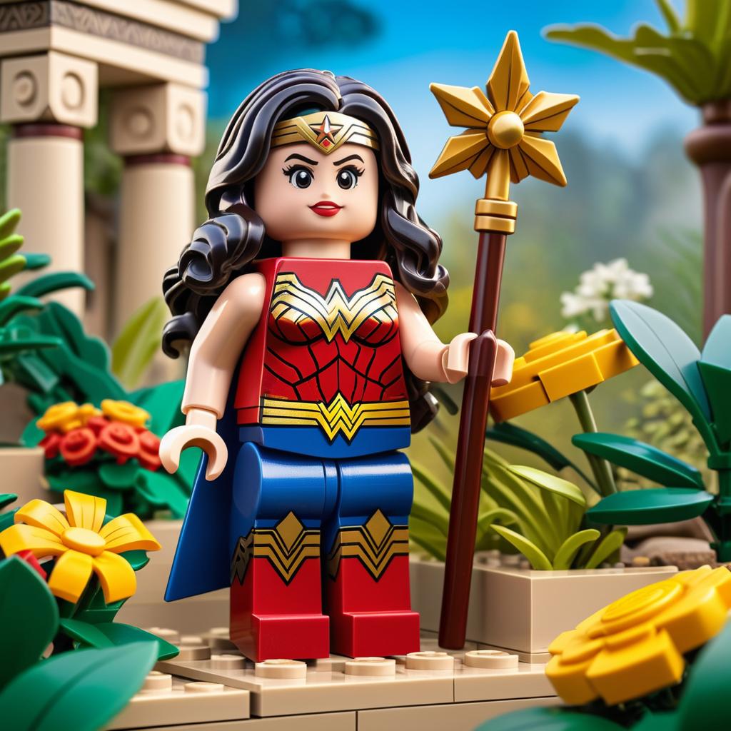 Lego Wonder Woman in Vibrant Garden Scene