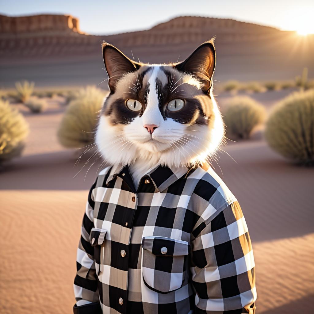 Cinematic Snowshoe Cat in Desert Scene