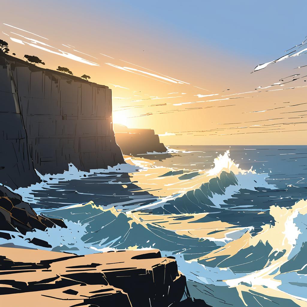 Sketch of Rocky Headland at Golden Hour