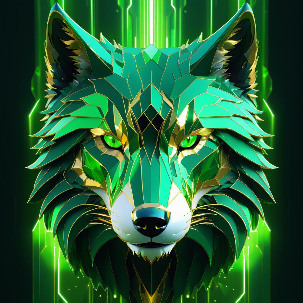 Futuristic Emerald Wolf Digital Artwork