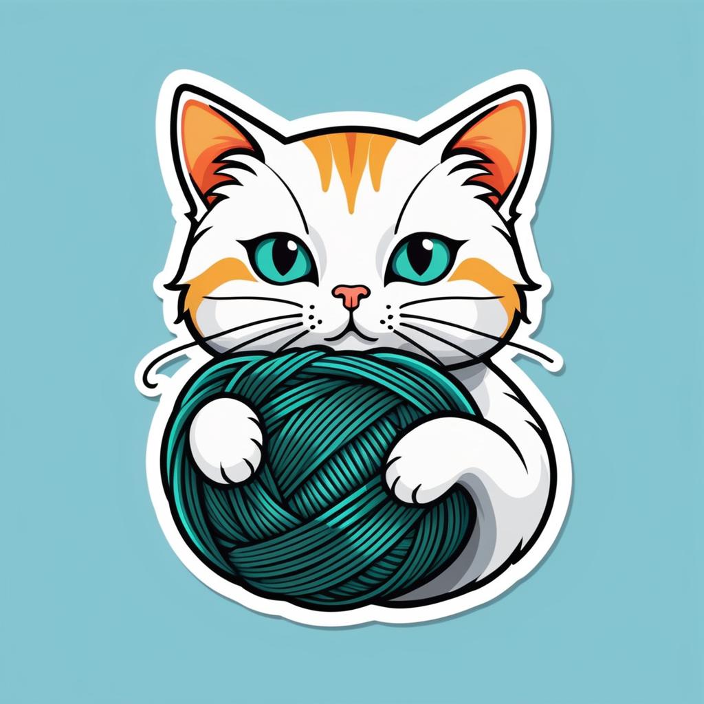 Vibrant Cat with Yarn Ball Sticker