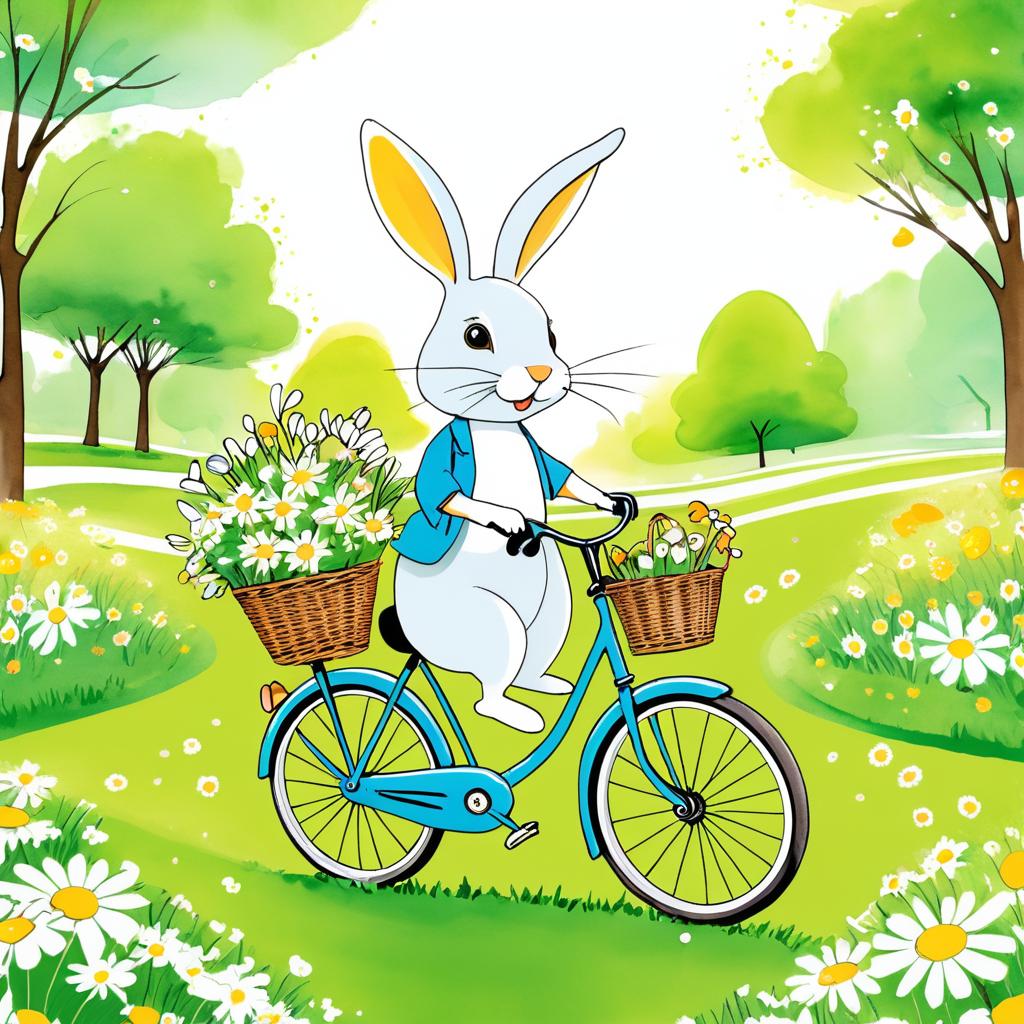 Whimsical Rabbit Riding Bicycle Illustration