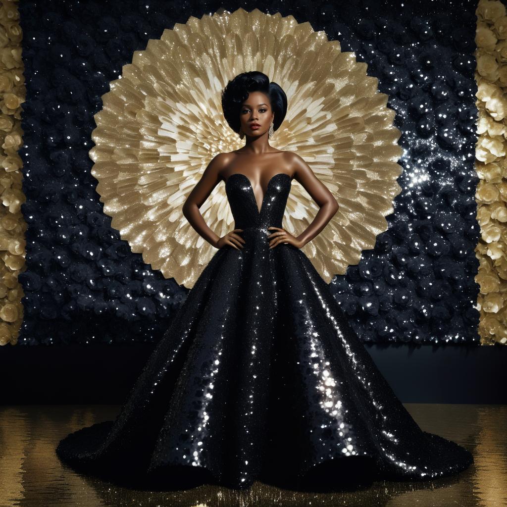 Elegant Black Actress in Sequined Gown