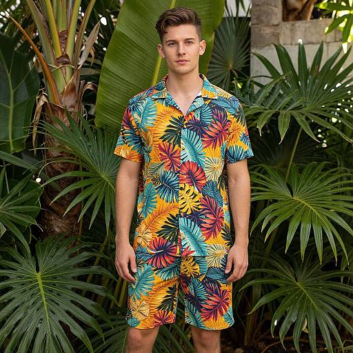 Confident Young Man in Tropical Outfit
