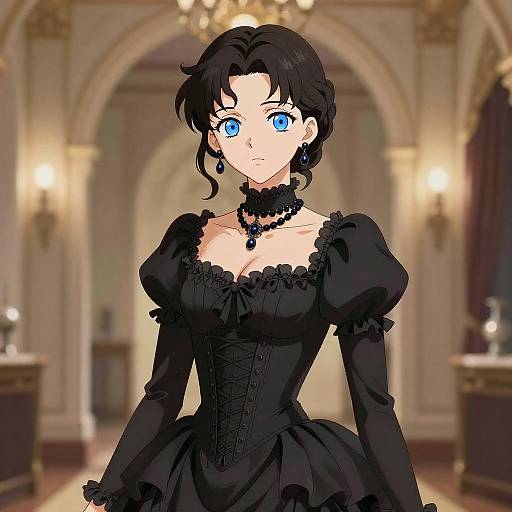 Elegant Anime Woman in Victorian Fashion