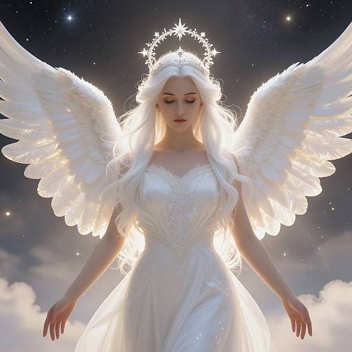 Graceful Female Angel with White Wings and Crown