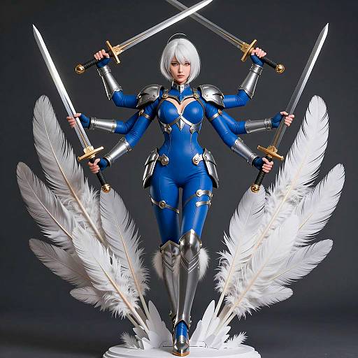 Six-Armed Warrior with Feathers and Swords