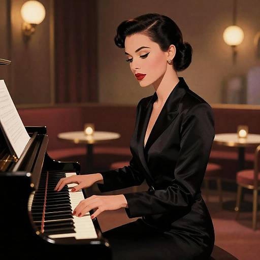 Elegant Retro Jazz Pianist Playing Piano
