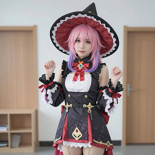 Young Woman in Colorful Cosplay Outfit