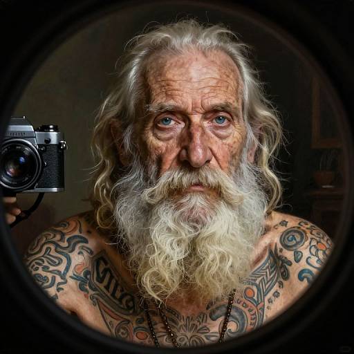 Hyperrealistic Elderly Sage Bug's-Eye View