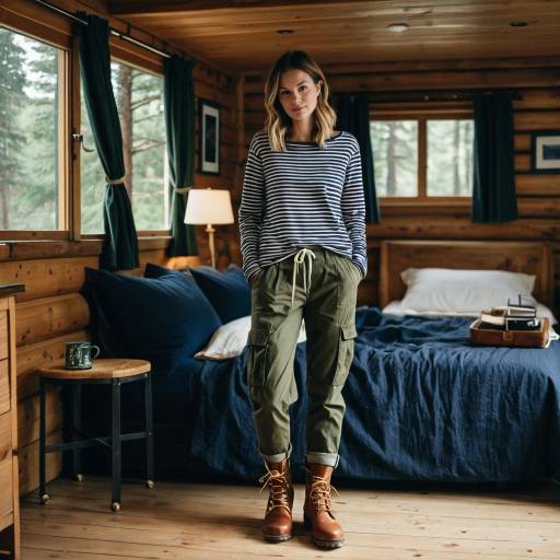 Woman in Casual Outfit Standing in Rustic Cabin