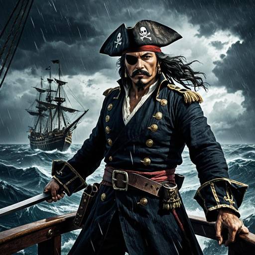 Fierce Pirate Captain in Stormy Sea