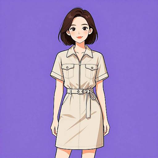 Young Woman in Casual Chic Beige Dress