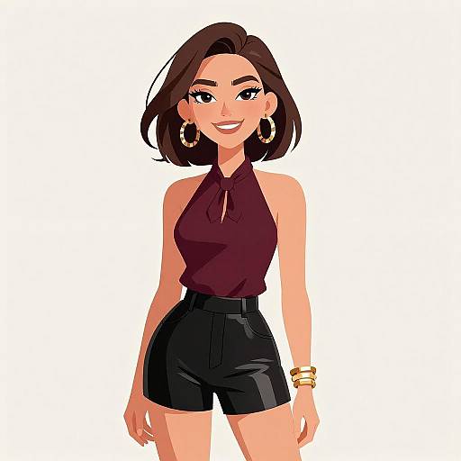 Chic Woman in Burgundy Halter Blouse